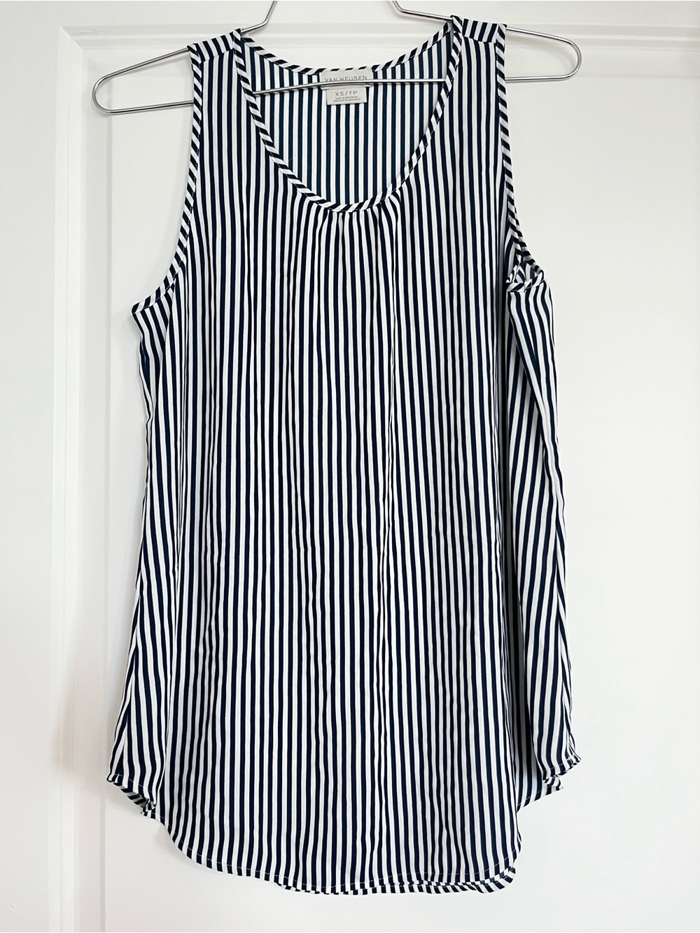 Van Heusen Navy & White Vertical Stripe Sleeveless Scoop Tank